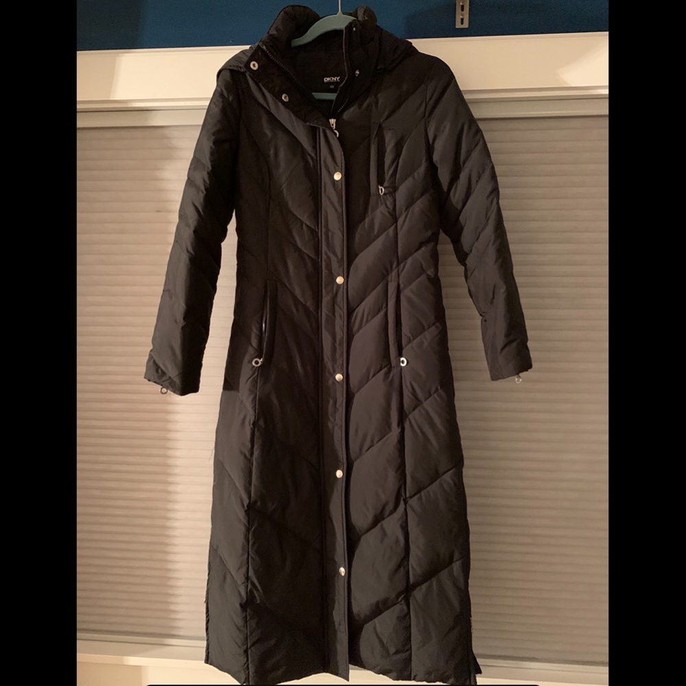 DKNY Long Black Puffer Jacket Size XS